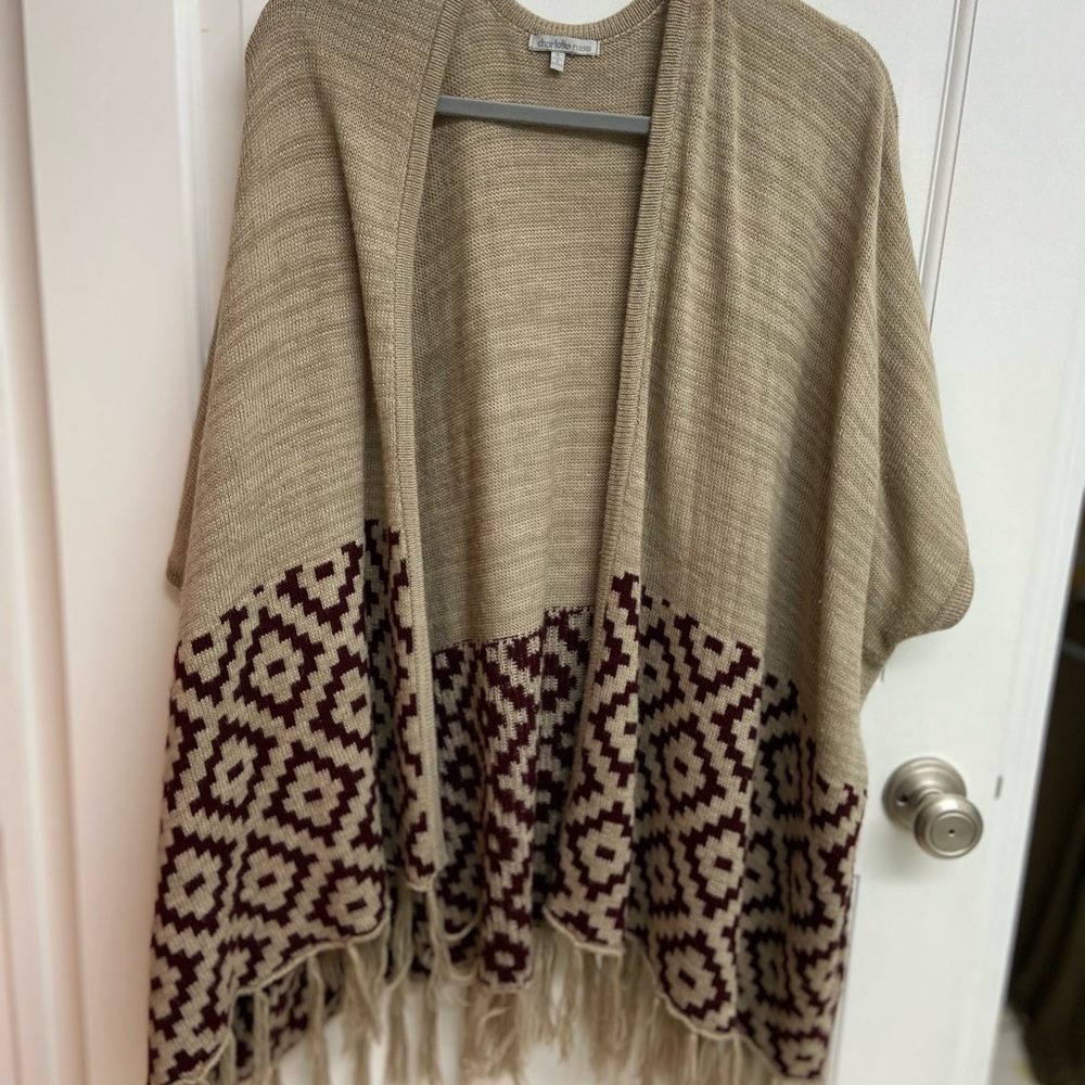 Charlotte Russe short sleeve cardigan/shawl with fringe Size S